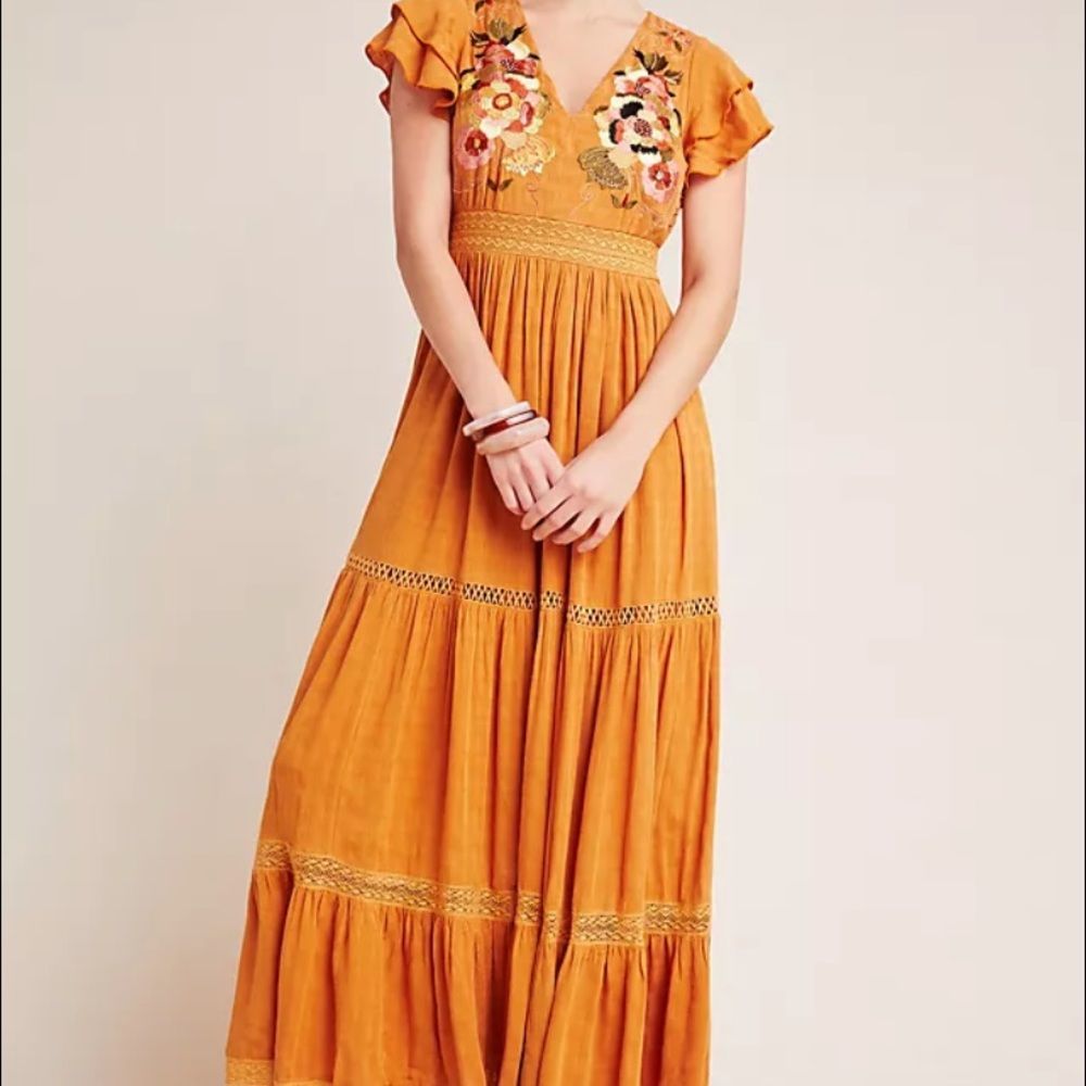 Maeve Sunshine Embroidered Maxi Dress | Size 8